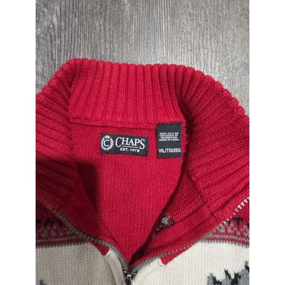 Chaps VTG Mens 2XL Sweater 1/4 Zip Red Moose Print Pullover Outdoors Cabin - Picture 3 of 10